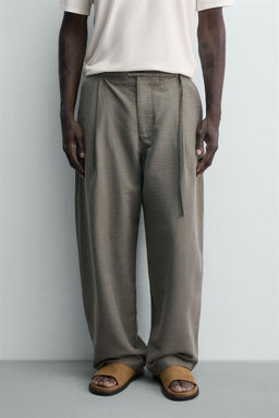 PANTAL?N BALLOON FIT PLIEGUES CINTUR?N / Verde gris - Zara фото 2