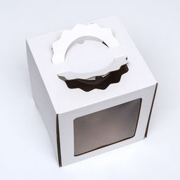 Цена за 5 шт. Кондитерская упаковка Квадрат, 2 окна, белая, 24 х 24 х 26 см - UPAK LAND фото 2