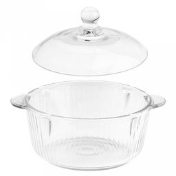 Кастрюля стеклянная "Мия" 0,8мл, д15,2см, h7,2см, основание д11см, общая h12,5см, стеклянная крышка, 2 ручки, в коробке (Китай)