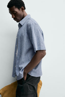 CAMISA REGULAR FIT CUADROS TEXTURA / Azul - Zara фото 6