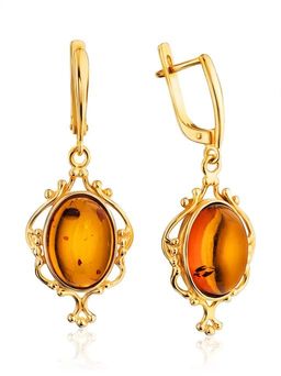 Ажурные серьги из серебра с позолотой и янтаря Кармен