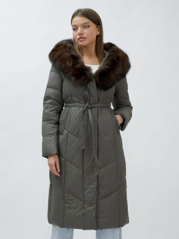 Пальто женское зимние с мехом песец люкс класса серого цвета 625Sr