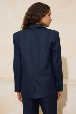Lacivert Regular Kendinden Cizgili Dokuma Blazer Ceket TWOSS26BC00003 - Trendyolmilla фото 6