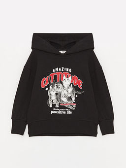 Bask?l? Uzun Kollu K?z ?ocuk Hoodie