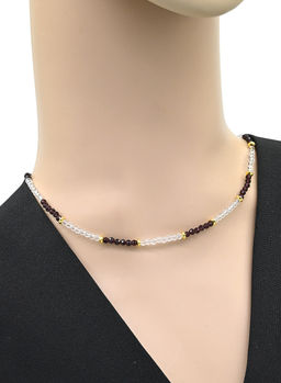 Чокер на шею из циркона шарик 3мм цв.хрусталь, сливовый, 43см