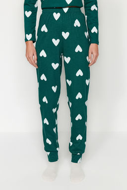 Zumrut Yesili %100 Pamuklu Kalpli Orme Pijama Tak?m? THMAW21PT0566