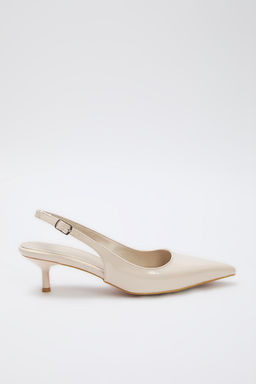 Bej Rugan Sivri Burun Kad?n 4 cm Kitten Topuklu Ayakkab? TAKSS25TO00005