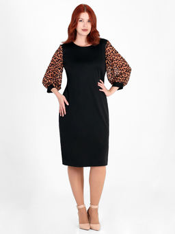 Платье с леопардовыми рукавами