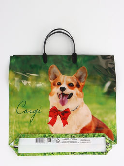 Цена за 5 шт. Пакет "Корги, полиэтиленовый, пластиковая ручка 37х35 см 90 мкм