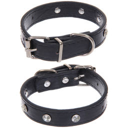 Цена за 3 шт. Ошейник для собак и кошек со стразами "На стиле", цвет черный, 2см, размер XS, 20*25см (лейбл)