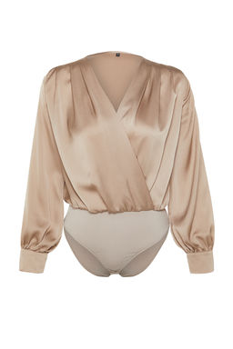 TRENDYOLMILLA Haki Saten Kumas Kruvaze Yaka Etek Ucundan C?tc?t Detayl? Dokuma Body TOFAW19BB0678  фото 7