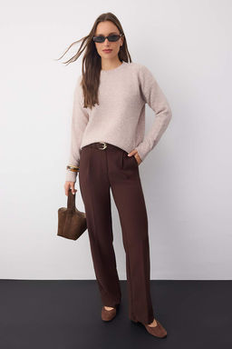 Wardrobe Essentials Gri Yun Kar?s?ml? Tuylu Premium Iplik Genis Kal?p Triko Kazak | TWOAW26KZ00125 - Trendyolmilla фото 8