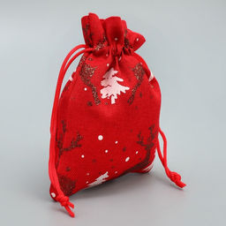 Цена за 5 шт. Мешочек подарочный холща Новогодняя пора, олени, 10 х 12 см +/- 1.5 см - Дарите счастье фото 3