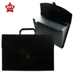 Папка-портфель А4 Calligrata, 6 отделений, 700 мкм, до 300 листов, чёрная