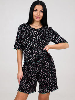 429 ДОМАШНИЙ КОСТЮМ ЖЕНСКИЙ (шорты) (Чёрный(цветочки)) - А-дина фото 3