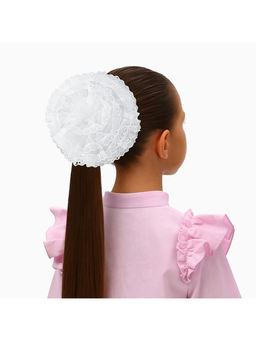 Цена за 6 шт. Бант для волос на резинке «Школьница», волна кружева, d=16 см, белый