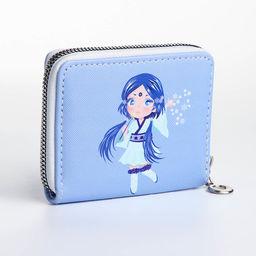 Кошелёк на молнии, отдел для карт, для монет, голубой