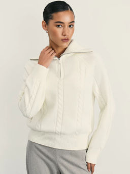 Джемпер zip-top с узором косы из хлопка / Zarina