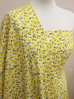 Штапель Веселина (желтые цветы на молочном), ш.1.45м, вискоза-100%, 100гр/м.кв - Купава фото 2