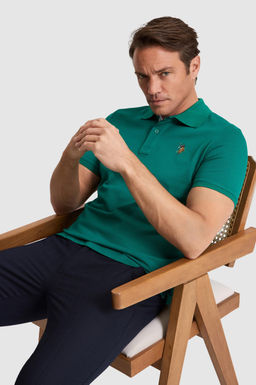 Erkek Koyu Ye_il Regular Fit Polo Yaka Basic Ti__rt