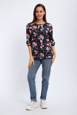 Кофта женская из футера 2-н Анфиса цветы на синем