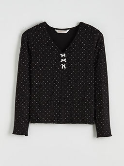 V Yaka Puantiyeli Kad?n Pijama ?st?