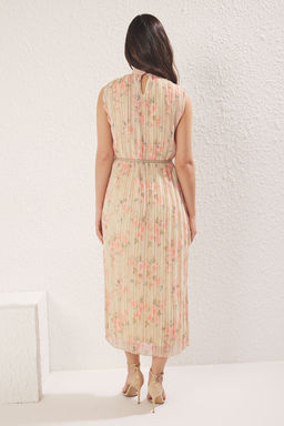 TRENDYOLMILLA Bordo Kemerli Duz Kesim Piliseli Midi Astarl? Sifon Dokuma Elbise TWOSS25EL00118  фото 17