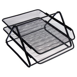 Лоток для бумаг горизонтальный, металлическая сетка, 2 отделения, чёрный