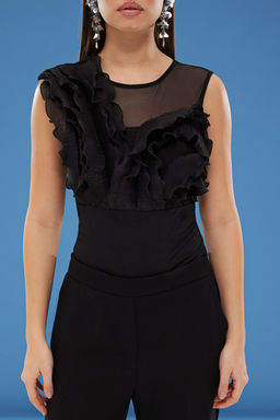 TRENDYOLMILLA Siyah Tul Detayl? F?rf?rl? Orme Body TPRSS25BD00010  фото 7