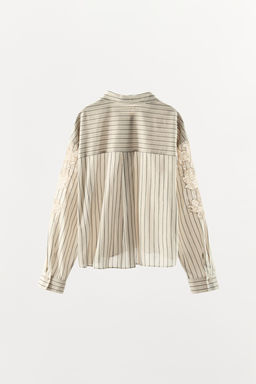 CAMISA RAYAS ENCAJE BORDADOS / Crudo / Negro - Zara фото 4