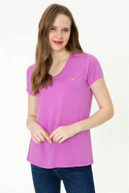 Женская фиолетовая футболка с V-образным вырезом Basic - U.s. polo assn фото 7