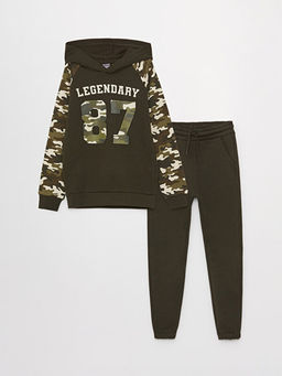 Bask?l? Uzun Kollu Erkek ?ocuk Hoodie ve E?ofman Alt?