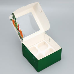 Цена за 5 шт. Коробка складная на 4 капкейка с окном «С Новым годом», 16×16×10 см