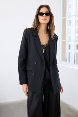 Antrasit Regular Astarl? Dugme Detayl? Dokuma Blazer Ceket TWOAW21CE0264