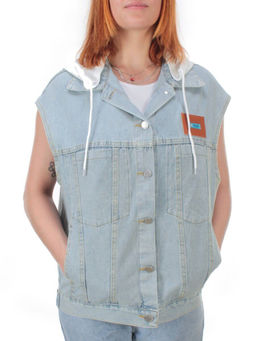 807 BLUE/WHITE Джинсовый жилет женский (100% хлопок) - Фабричный китай фото 2