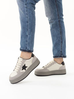 03-YE475-2 BEIGE/GREY Кроссовки женские (натуральная кожа)