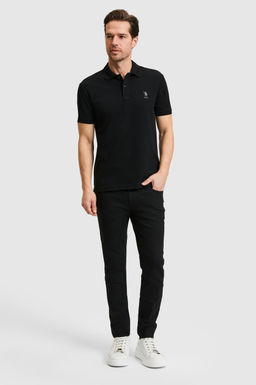 Erkek Slim Fit Polo Yaka Siyah Basic Ti__rt