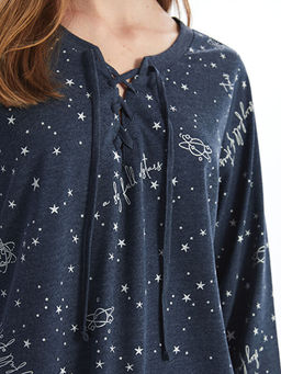 Ba?lamal? Yaka Desenli Kad?n Pijama Tak?m?