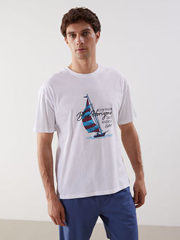 Bisiklet Yaka K?sa Kollu Bask?l? Penye Erkek Ti??rt