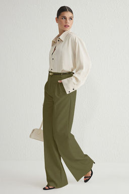 Ac?k Haki Pilili Wide Leg/Genis Paca Pantolon TWOAW25PL00109 Palazzo