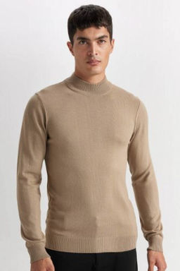 Slim Fit Dar Kesim Yar?m Bal?kc? Yaka Basic Duz Triko Kazak