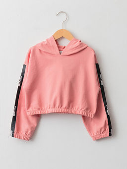 Kap??onlu Slogan Yaz? Bask?l? Uzun Kollu K?z ?ocuk Sweatshirt