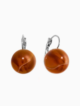 Цена за 2 шт. Серьги пластик «Шар №16», с разводами и блёстками, светло-коричневые в серебре