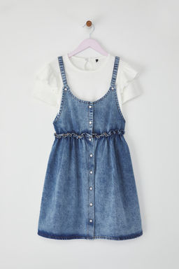 Koyu Mavi K?z Cocuk %100 Pamuk Ask?l? Dokuma Salopet TKDSS25SE00002