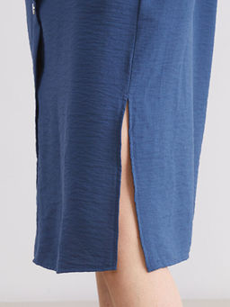 Bisiklet Yaka Keten G?r?n?ml? Elbise