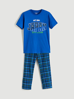 Bisiklet Yaka Bask?l? Erkek ?ocuk Pijama Tak?m?