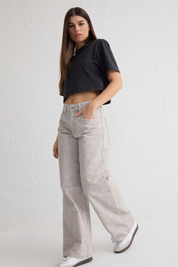 Cok Renkli Cizgili Normal Bel Baggy Jeans TWOSS25JE00017