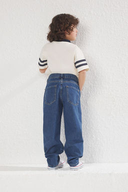 Koyu Mavi Erkek Cocuk Baggy Pamuklu Ayarlanabilir Lastikli Denim Pantolon Jean TKDSS24PL00005 - Trendyolmilla фото 3