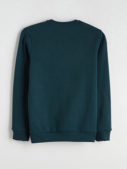 Bisiklet Yaka Bask?l? Erkek Kal?n Sweatshirt