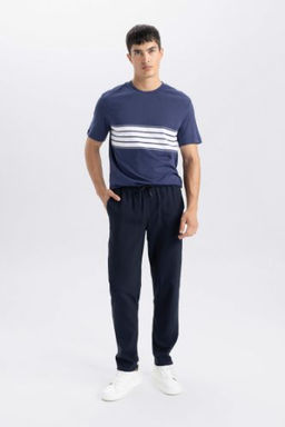 Jogger Lacivert Pantolon Basic Duz Beli Lastikli Bagc?kl? Cepli Duz Paca
